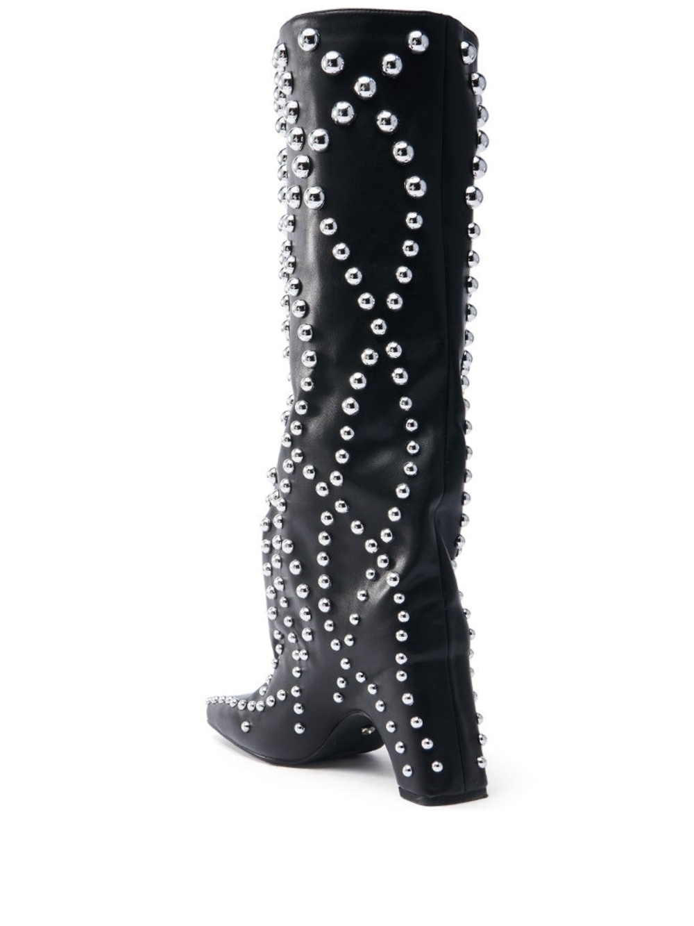 Black Studded Knee-High Heeled Boot
